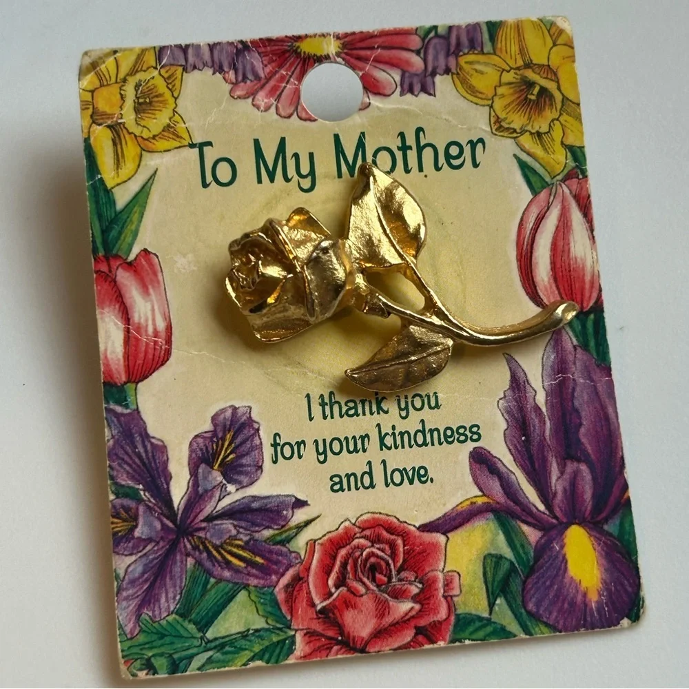 Vintage Mother’s Day Gold Rose & Heart Brooch Pin Bundle 3pc Vintage Jewelry Lot